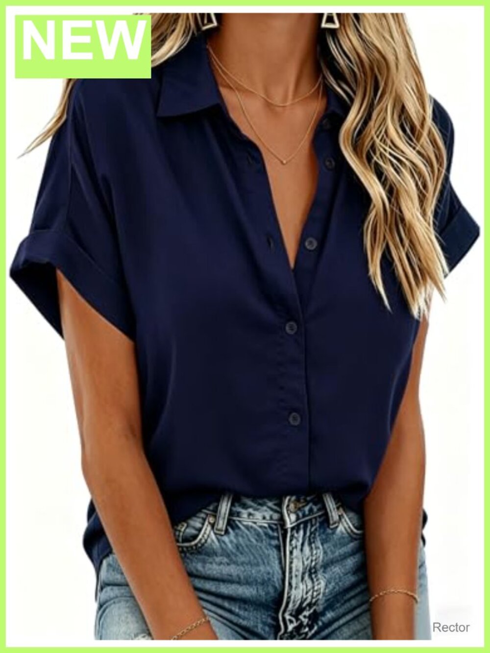 Women's Button Down Shirt Short Sleeve V Neck Blouse Casual Top